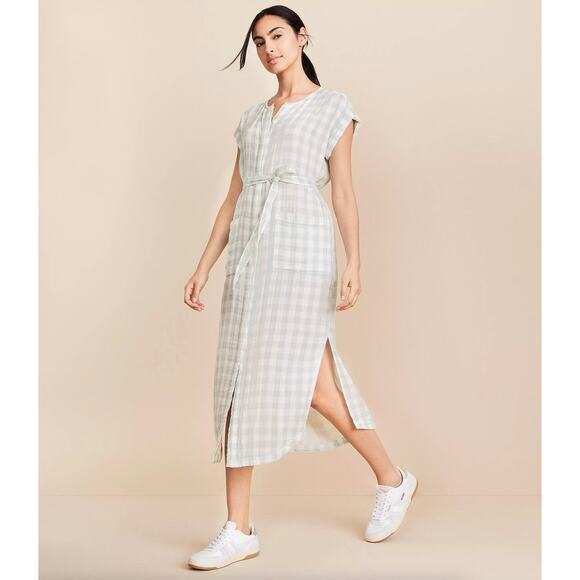 LOU & GREY x LOFT Gingham Triple Cloth Maxi Dress Blue Haze Sz XL NWT {SS4} - Picture 1 of 3